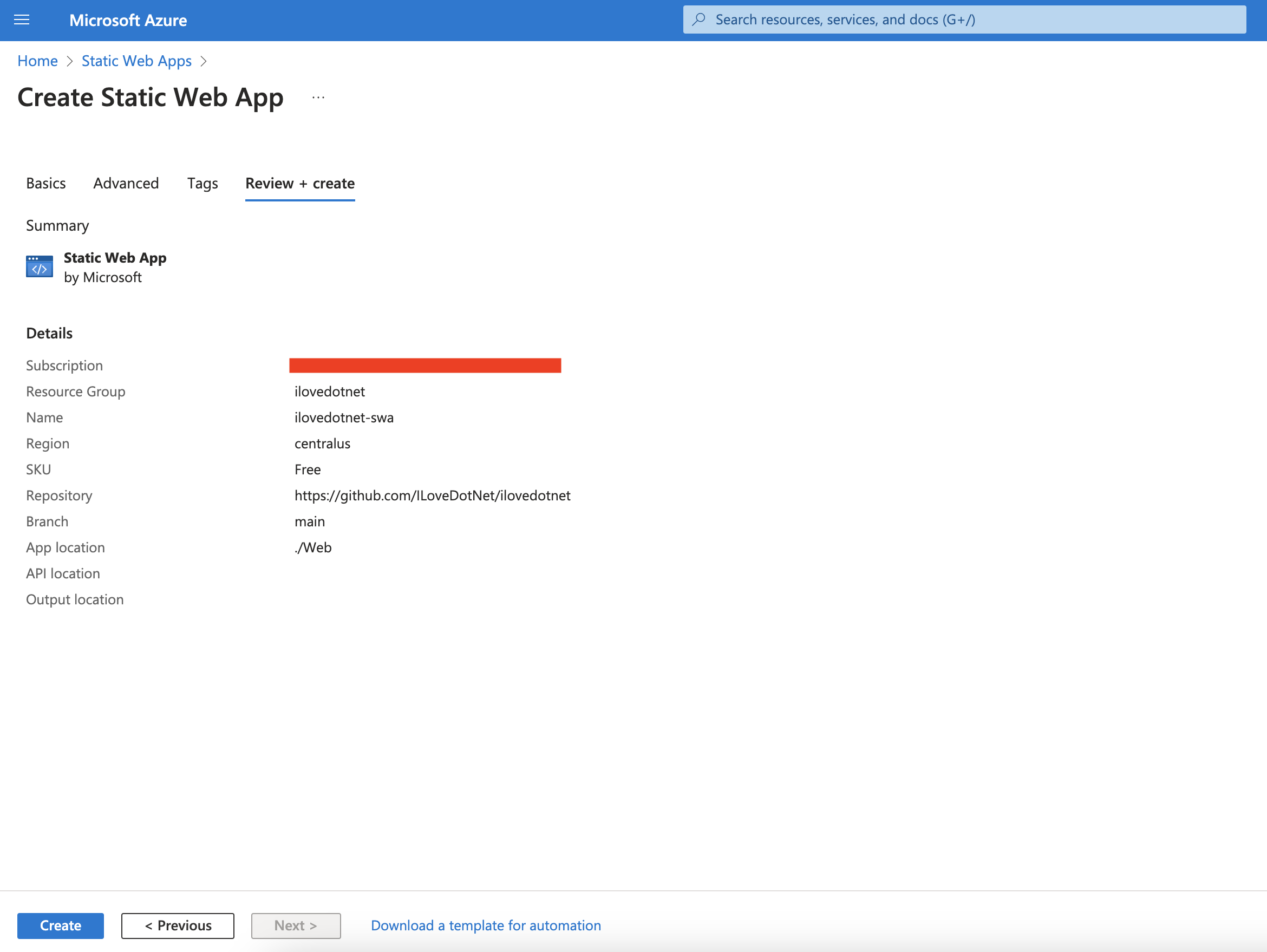 Review Azure Static Web Apps